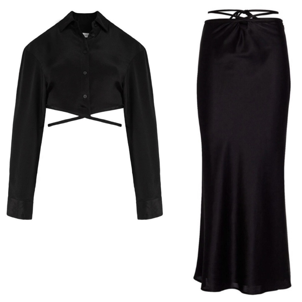 CHRISTOPHER ESBER Cropped Tie Shirt & Loophole Midi Skirt Set Black NWT (AUS 6)
